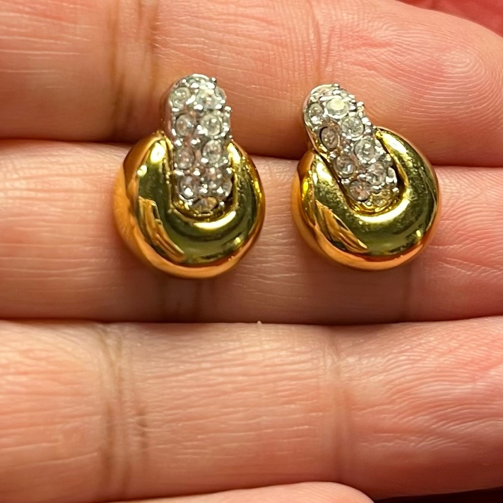 Swarovski Gold tone Petite Door Knocker Stud Earrings Vintage